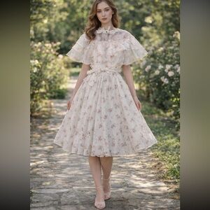 Vintage cottage core floral 70s dress woman’s small- single stitch